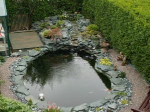 Green slate rockery pond